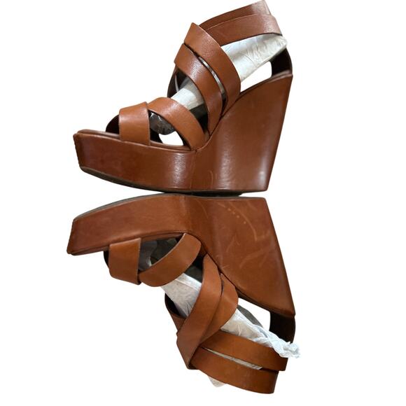 Kork-Ease Warm Brown Leather Strappy Gladiator Wedge Sandals - Picture 2 of 11